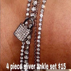 Silver Four pieces Ankle bracelet set